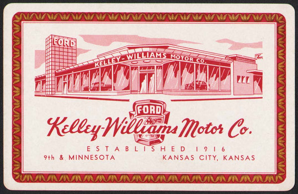 Vintage playing card FORD Kelley Williams Motor Co red dealership Kansas City KS