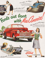 Vintage magazine ad FORDS OUT FRONT with Mrs America from 1946 red car pictured