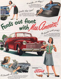 Vintage magazine ad FORD AUTOMOBILES 1946 Ford is out front with Mrs America