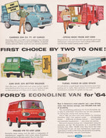 Vintage magazine ad FORDS ECONOLINE VAN from 1964 blue red and green vans pictured