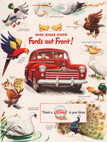 Vintage magazine ad FORD Fords Out Front from 1947 red car and birds pictured