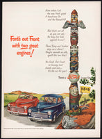 Vintage magazine ad FORD automobiles from 1947 with cars and totem pole pictured