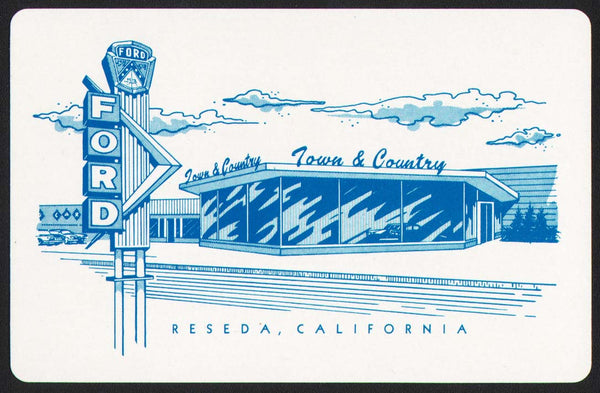 Vintage playing card FORD Town and Country blue dealership pictured Reseda California