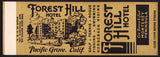 Vintage matchbook cover FOREST HILL HOTEL Pacific Grove Calif salesman sample