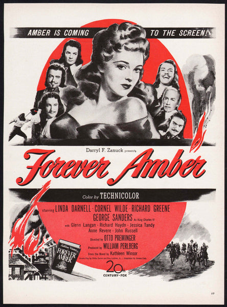 Vintage magazine ad FOREVER AMBER movie from 1947 Linda Darnell Cornel Wilde