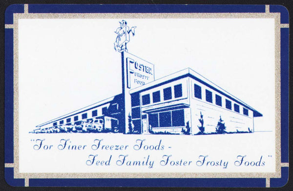Vintage playing card FOSTER FROSTY FOODS blue building pictured Denver Colorado