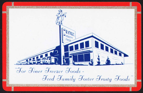 Vintage playing card FOSTER FROSTY FOODS red building pictured Denver Colorado