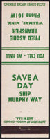 Vintage matchbook cover FRED ASCHE TRANSFER Ship Murphy Way Willmar Minnesota