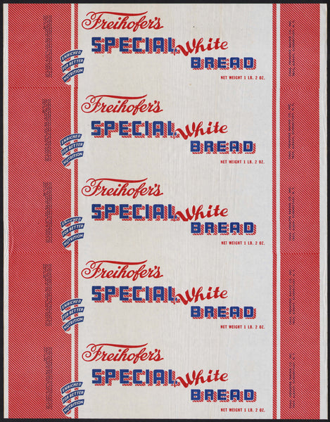 Vintage bread wrapper FREIHOFERS Troy Albany Schenectady NY new old stock n-mint