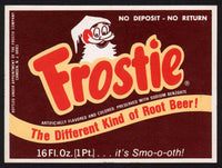 Vintage soda pop bottle label FROSTIE ROOT BEER elf pictured 16oz size n-mint