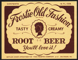 Vintage soda pop bottle label FROSTIE OLD FASHION ROOT BEER 1947 woman pictured