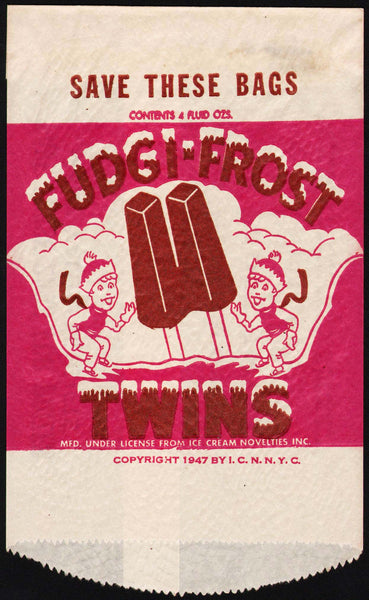 Vintage bag FUDGI FROST TWINS elves pictured 1947 Ice Cream Novelties NYC n-mint