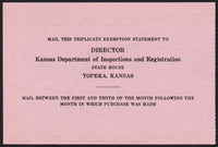 Vintage receipt MOTOR VEHICLE FUEL TAX EXEMPTION STATEMENT 1930s Topeka Kansas