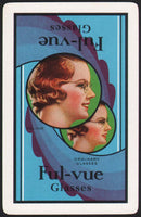 Vintage playing card FUL-VUE GLASSES blue background woman with glasses pictured