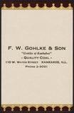 Vintage playing card F W GOHLKE and SON Quality Coal Phone 2-3031 Kankakee ILL