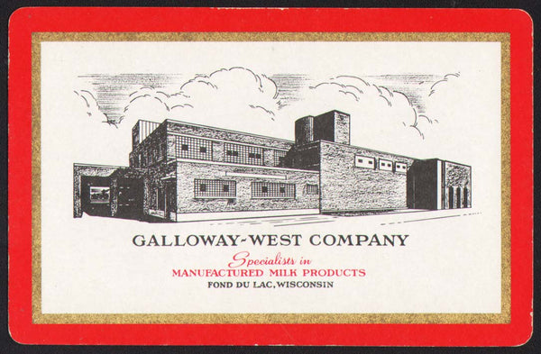 Vintage playing card GALLOWAY WEST COMPANY Milk Products Fond Du Lac Wisconsin