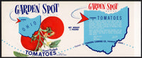 Vintage label GARDEN SPOT TOMATOES Pandora Ohio tomatoes pictured unused n-mint+