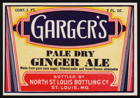 Vintage soda pop bottle label GARGERS GINGER ALE St Louis unused new old stock