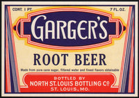 Vintage soda pop bottle label GARGERS ROOT BEER St Louis unused new old stock