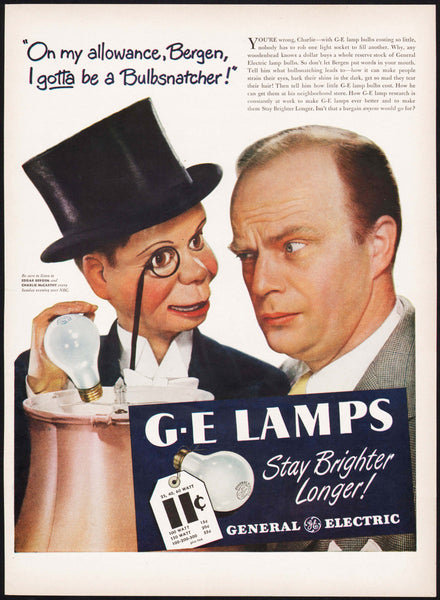 Vintage magazine ad GENERAL ELECTRIC LAMPS 1946 Edgar Bergen Charlie McCarthy