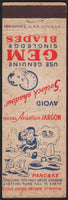 Vintage matchbook cover GEM BLADES Naval Aviation Jargon Pancake cartoon picture