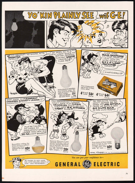 Vintage magazine ad GENERAL ELECTRIC from 1952 Lil Abner cartoon by Al Capp