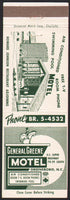 Vintage matchbook cover GENERAL GREENE MOTEL with picture Greensboro North Carolina