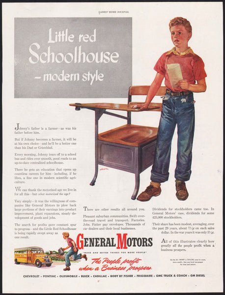 Vintage magazine ad GENERAL MOTORS from 1946 Little red Schoolhouse modern style