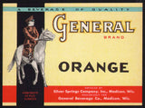 Vintage soda pop bottle label GENERAL ORANGE Madison Wisconsin unused n-mint+