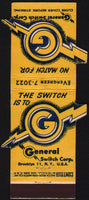 Vintage matchbook cover GENERAL SWITCH Brooklyn NY lightning pictured die cut Contour