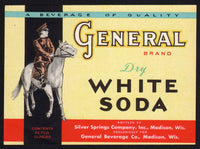 Vintage soda pop bottle label GENERAL WHITE SODA Madison Wisconsin new old stock
