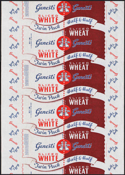 Vintage bread wrapper GENESTS WHITE and WHEAT 1942 Manchester New Hampshire n-mint