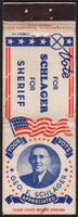 Vintage matchbook cover GEO F SCHLAGER pictured political campaign Vote for Sheriff
