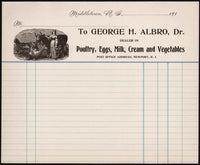 Vintage receipt GEORGE H ALBRO POULTRY Middletown Rhode Island 1910s n-mint+