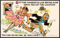 Vintage postcard GETTING MARRIED IS LIKE BUYING A CAR Curt Teich comic cartoon