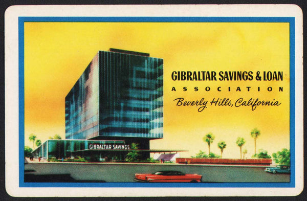 Vintage playing card GIBRALTAR SAVINGS and LOAN blue Beverly Hills California