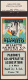 Vintage matchbook cover GILLETTE TIRES polar bear Patrons Co-op Rapid City SD