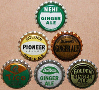 Vintage soda pop bottle caps GINGER ALE FLAVORS Lot of 10 different unused