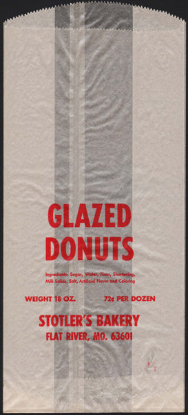 Vintage bag GLAZED DONUTS Stotlers Bakery Flat River Missouri unused n-mint