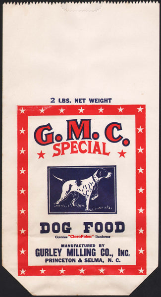 Vintage bag G M C SPECIAL Dog Food dog picture Gurley Milling Princeton Selma NC