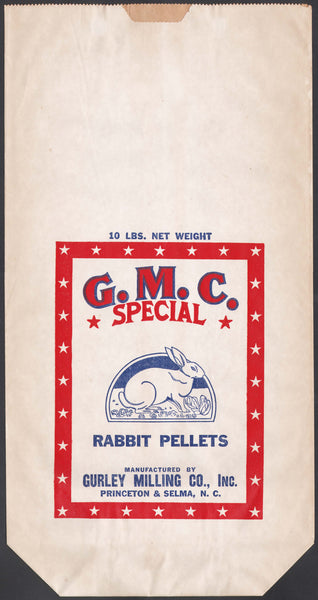 Vintage bag G M C SPECIAL Rabbit Pellets bunny pictured Gurley Milling Princeton Selma NC