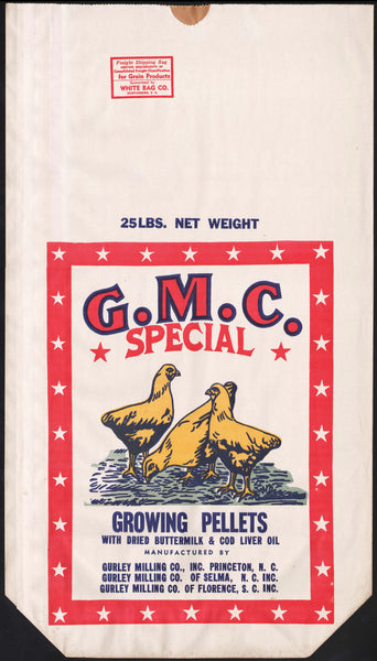 Vintage bag G M C SPECIAL Growing Pellets chickens pictured Gurley Princeton Selma NC