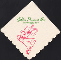 Vintage napkin GOLDEN PHEASANT BAR nude girlie pictured Hankinson North Dakota