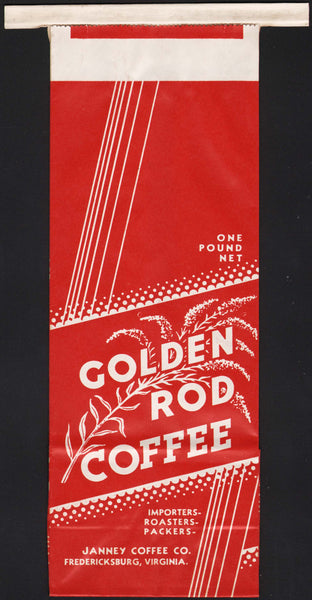 Vintage bag GOLDEN ROD COFFEE Janney Fredericksburg Virginia 1lb unused n-mint