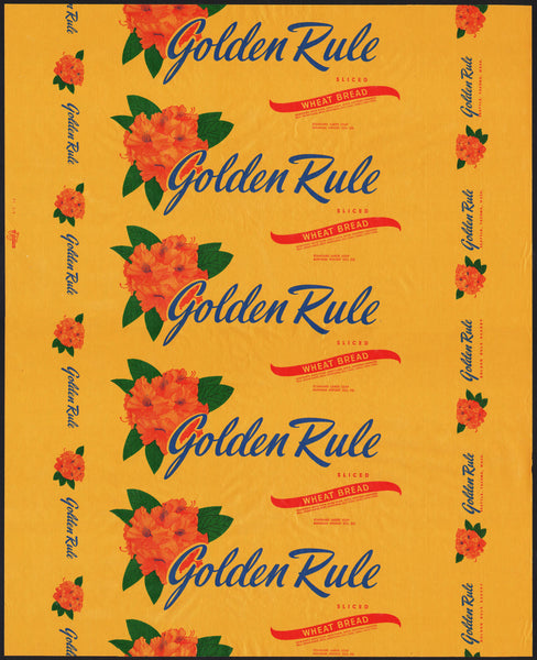 Vintage bread wrapper GOLDEN RULE WHEAT Seattle Tacoma Washington new old stock