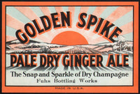 Vintage soda pop bottle label GOLDEN SPIKE GINGER ALE Ottumwa Iowa new old stock