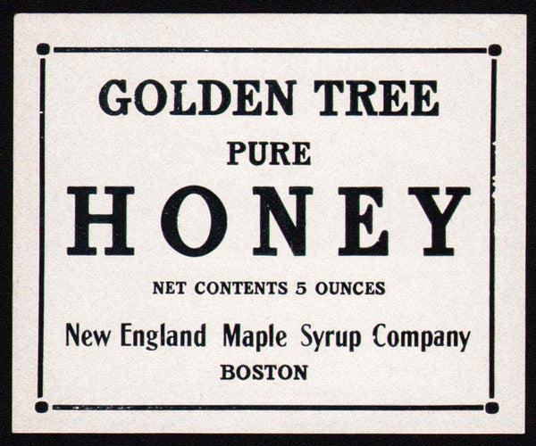 Vintage label GOLDEN TREE PURE HONEY New England Maple Syrup Co Boston n-mint+