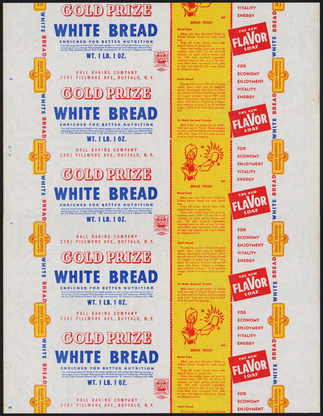Vintage bread wrapper GOLD PRIZE WHITE magician Hall Baking Buffalo NY unused