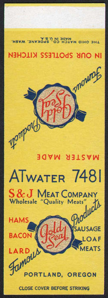 Vintage matchbook cover GOLD SEAL S and J Meat Portland Oregon salesman sample