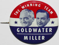 Vintage political pin GOLDWATER MILLER The Winning Team with their pictures n-mint